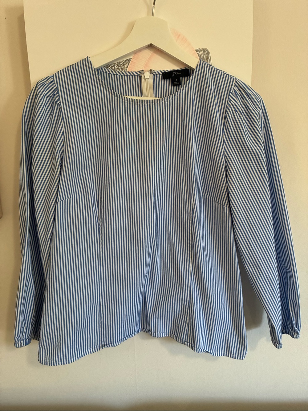 J. Crew Blue and White Striped Zip-Back Blouse